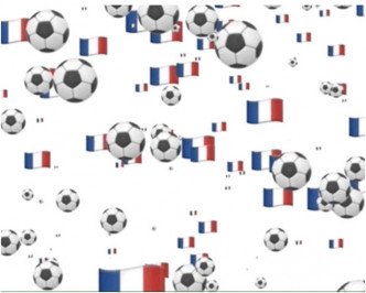 苹果法国官网的主题页面以浮动的足球和法国国旗两种动画表情为主。网图