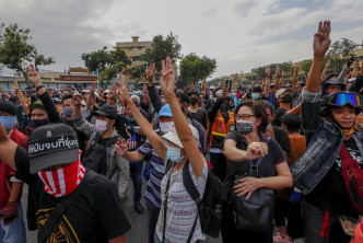 曼谷再有大規模示威爭取改革皇室制度。AP圖片