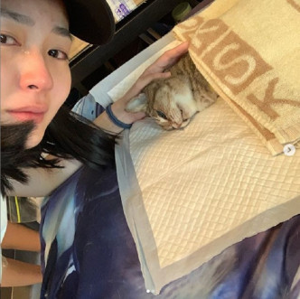 李蘊送別離世的19歲愛貓「阿扁」。網上圖片