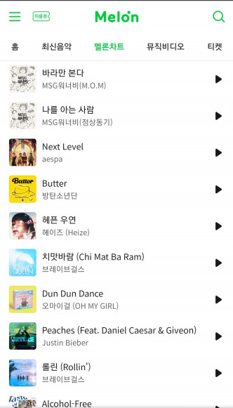 最大音源榜Melon赢过排第三及第四的aespa及BTS。
