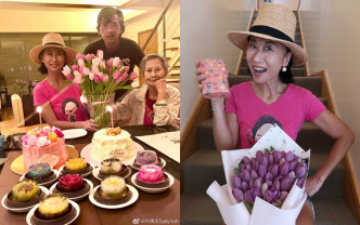 葉蒨文與老公林子祥及母親慶祝59歲生辰。