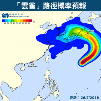 风暴「云雀」预计趋向日本 。天文台图片
