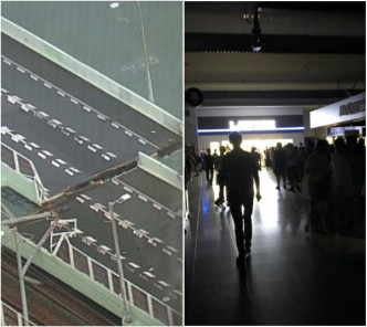 日本關西機場3000人摸黑滯留。網上圖片