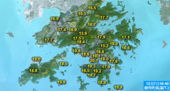 新界氣溫率先跌至16度。天文台圖片