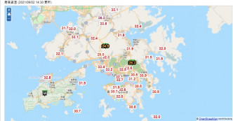 各区最高气温。天文台网页截图