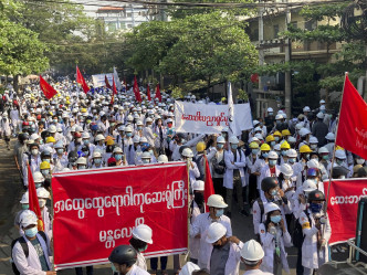 緬甸持續有市民上街反政變示威。AP