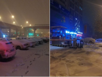 陝西西安泊在路邊的車子一夜被雪覆蓋。 網上圖片