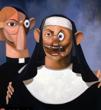 著名藝術家George Condo的畫作《修女與神父》。