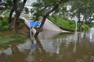 沙田城門河嚴重水浸，隧道幾末頂。