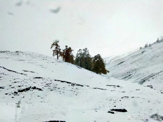 新疆山区出现积雪。网上图片