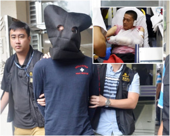 警方带其中一名被捕人到牛头角彩霞邨彩月楼一单位搜查。小图为受伤的男事主。