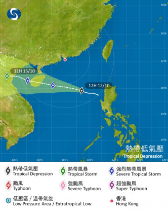 天文台预测热带气旋走向。路径图