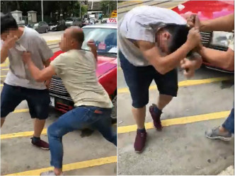 的士司机与男子发生肢体碰撞后，男子挥拳打向司机。影片截图