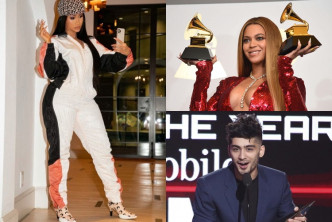Beyonce与Zayn Malik（右上、右下）不会出席格林美，Cardi B就撰文希望大家支持独立黑人歌手。