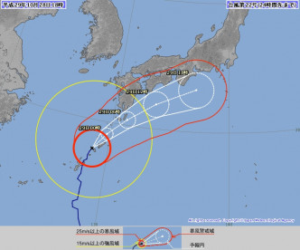 日本气象厅预测苏拉明日横扫本州。日本气象厅