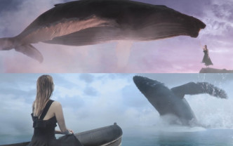 透过特效，Sammi与巨鲸演戏。