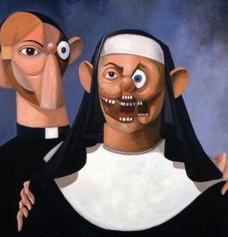 藝術家George Condo的畫作《修女與神父》。