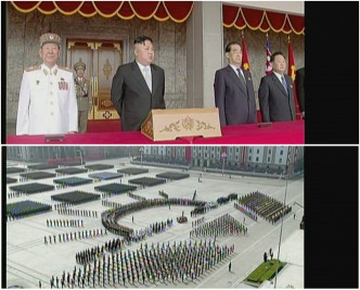 北韓最高領袖金正恩（左二）親自閱兵。