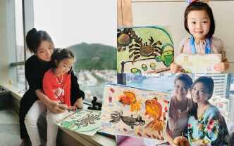 刘倩婷（Sandy）同4岁多女儿李仟辰一齐画画，陶冶性情之馀亦为慈善出一分力。