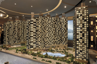 維港滙II模型可見樓宇中央設偌大泳池。