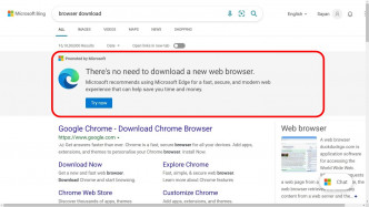 Edge弹出提示，称用家不需下载Chrome。互联网图片