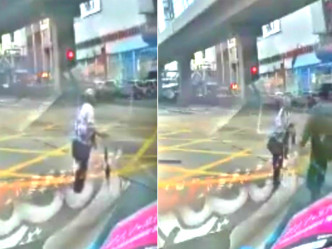 觀塘老婦亂過馬路，司機落車協助遭驅趕。網民Jerry Chan圖片