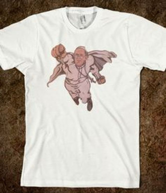 超人教宗变为一款慈善T恤的主角。网图
