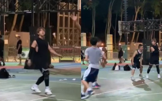 姜濤昨夜同朋友打籃球出一身汗。