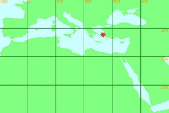 希臘對開地中海發生7級強烈地震。天文台圖片