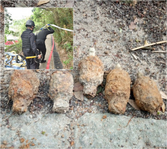 大潭郊游径发现共5枚战时手榴弹。
