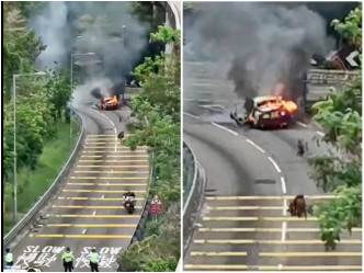 現場火勢猛烈，火光熊熊，冒出濃煙。fb「馬路的事討論區」網民Bosco Chu短片截圖