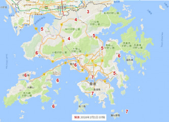 天文台预测明日早上7时的自动分区天气预报