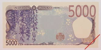 5000日圓背面：藤花 。NHK圖片