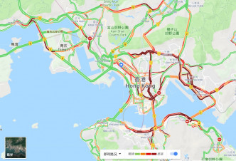 九龙新界多处交通挤塞。Google Map图片