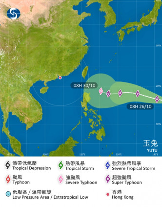 玉兔大致移向呂宋以東海域。天文台預測路徑