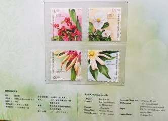 郵票介紹香港四種珍稀植物，分別為細花冬青(左上)、二色石豆蘭(左下)、香港秋海棠(右上)和大嶼八角(右上)。
