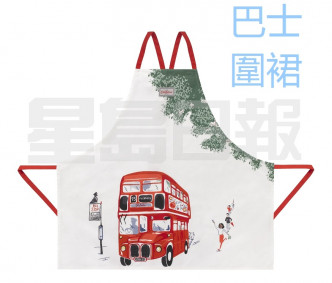 这款围裙画上伦敦标志性的Routemaster巴士，呈现人们追赶巴士的日常情景，独特有趣。
