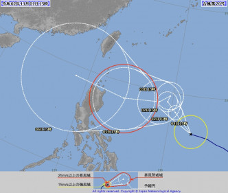 艾莎尼的預測路徑。日本氣象廳