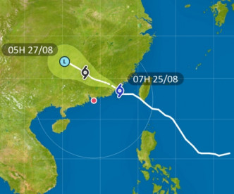 「白鹿」靠近中国东南沿岸并即将登陆。天文台截图