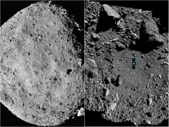 美国太空总署发射的无人探测器「奥西里斯-雷克斯号」成功轻触小行星贝努的表面。AP资料图片