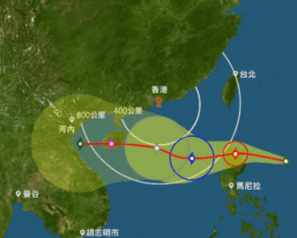 周日会成为「强烈热带风暴」。香港天文台图片