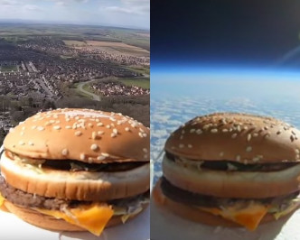 漢堡包被送上太空，並到達大氣層中的平流層。網圖