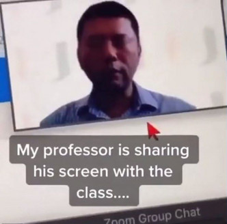 该讲师在网上授课时，被发现电脑浏览器出现色情网址。网图