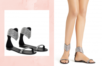 Giuseppe Zanotti春夏系列備有不同款式的搭帶涼鞋，同樣飾以水晶裝飾，迎合不同風格的女士。