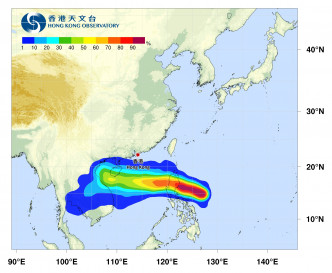 沙德爾大致移向越南中部至海南島以南一帶。熱帶氣旋路徑概率預報