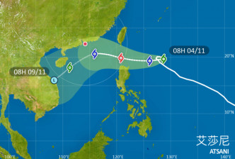 热带气旋艾莎尼会在周五进入南海东北部，随后的路径及强度仍有变数。 天文台网页截图