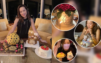 陈俞希刚度过33岁生日，亲友共送了7个生日蛋糕为她庆祝，相当幸福。