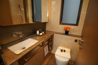 浴室及客厕均以石材铺砌，方便打理清洁。