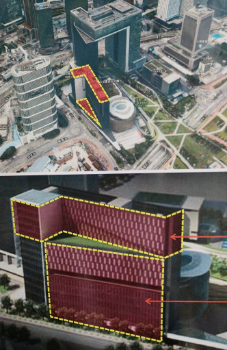 立法會大樓預計明年起擴建(紅色為擴建部份)。資料圖片