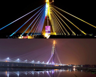印度新德里新大橋Signature Bridge啟用，夜景非常誘人。網圖